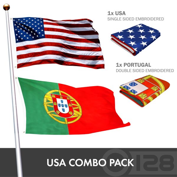 G128 Combo Pack: USA American Flag 3x5 Ft Embroidered Stars & Portugal (Portuguese) Flag 3x5 Ft Double-sided Embroidered 210D - Image 2