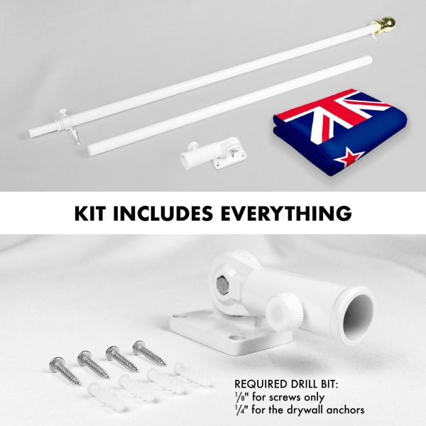 G128 Combo Pack: 6 Feet Tangle Free Spinning Flagpole (White) New Zealand New Zealander Flag 3x5 ft Printed 150D Brass Grommets (Flag Included) Aluminum Flag Pole - Image 2