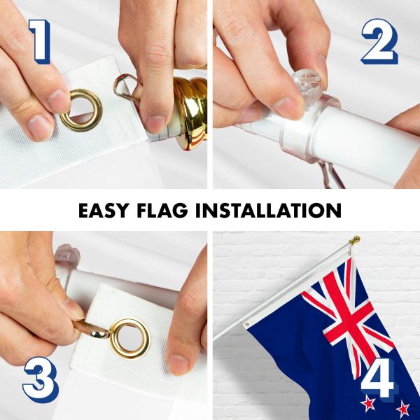 G128 Combo Pack: 6 Feet Tangle Free Spinning Flagpole (White) New Zealand New Zealander Flag 3x5 ft Printed 150D Brass Grommets (Flag Included) Aluminum Flag Pole - Image 7