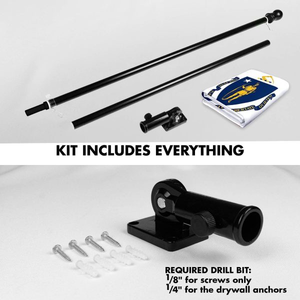 G128 Combo Pack: 6 Ft Tangle Free Spinning Flagpole (Black) & Massachusetts Flag 3x5 Ft Printed 150D Polyester, Brass Grommets (Flag Included) Aluminum Flag Pole - Image 2