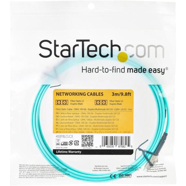 StarTech.com 3m (10ft) LC/UPC to LC/UPC OM4 Multimode Fiber Optic Cable, 50/125µm, 100G, Low Insertion Loss, LSZH Fiber Jumper Cord - Image 4