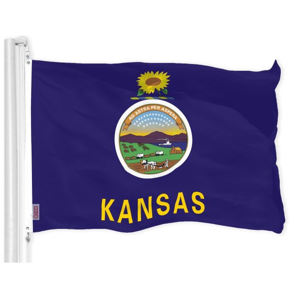 G128 Combo Pack: American USA Flag 3x5 Ft & Kansas Flag 3x5 Ft, Both Printed 150D Polyester, Indoor/Outdoor, Brass Grommets - Image 2