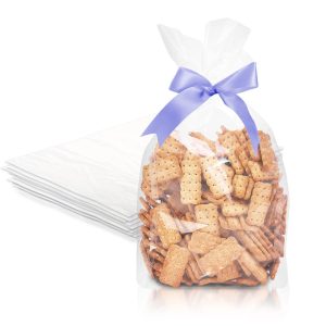 Gusseted Plastic Bags 8 x 4 x 18 inch. 100 Pack of 2 Mil Clear Plastic Bags for Packaging Products. Open Top Clear Gusseted Poly Bags. Waterproof Clear Treat Bags. Light Plastic Bread Bags