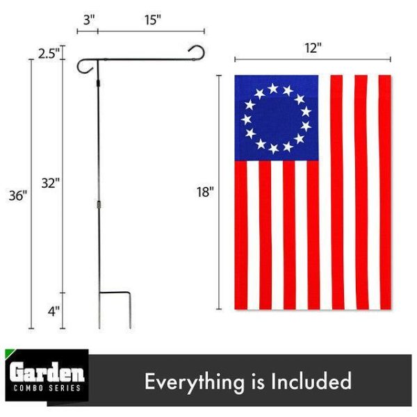 G128 Combo Pack: Garden Flag Stand Black 36x16 Inch & Garden Flag Betsy Ross Flag 12x18 Inch - Image 2