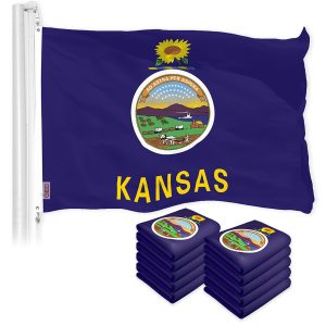 G128 10 Pack: Kansas KS State Flag | 3x5 Ft | LiteWeave Pro Series Printed 150D Polyester | Indoor/Outdoor, Vibrant Colors, Brass Grommets, Thicker and More Durable Than 100D 75D Polyester