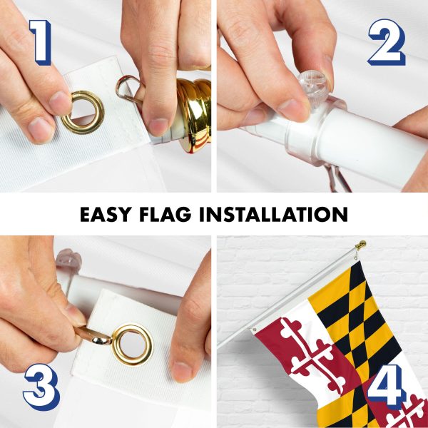 G128 Combo Pack: 6 Ft Tangle Free Aluminum Spinning Flagpole (White) & Maryland MD State Flag 3x5 Ft, ToughWeave Series Embroidered 300D Polyester | Pole with Flag Included - Image 7