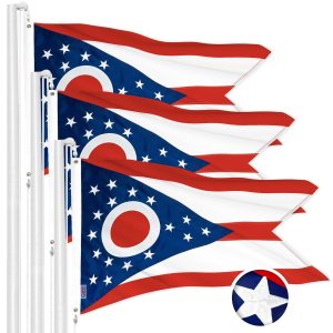 G128 3 Pack: Ohio OH State Flag | 2x3 Ft | ToughWeave Series Embroidered 300D Polyester | Embroidered Design, Indoor/Outdoor, Brass Grommets