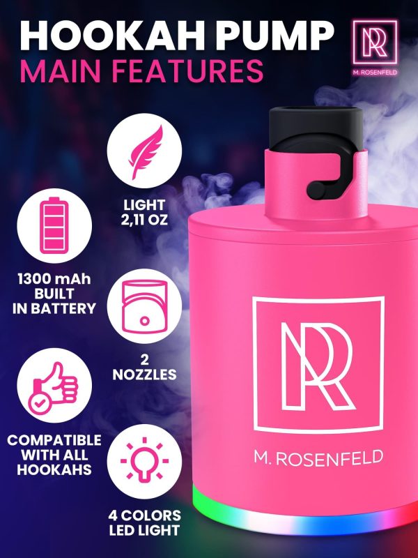 Pink Hookah Pump with 1300 mAh Rechargeable Battery   Electric Hookah Air Pump Kit with Led Light   Mini Hookah Pump Starter   Universal Shisha Hookah Starter Kit Helper   Hookah Starter - Image 2