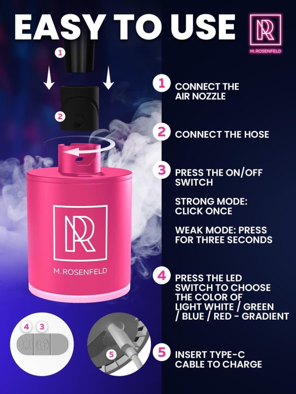 Pink Hookah Pump with 1300 mAh Rechargeable Battery   Electric Hookah Air Pump Kit with Led Light   Mini Hookah Pump Starter   Universal Shisha Hookah Starter Kit Helper   Hookah Starter - Image 9