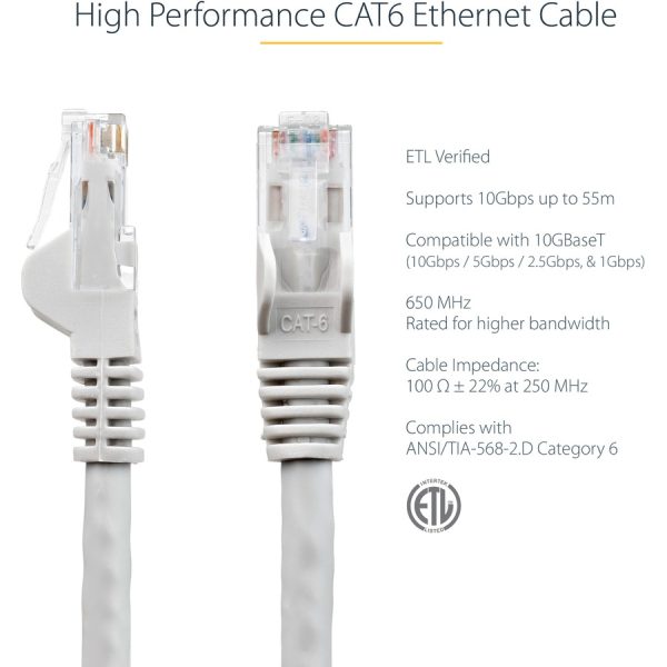 StarTech.com 50ft CAT6 Ethernet Cable - Gray Snagless Gigabit - 100W PoE UTP 650MHz Category 6 Patch Cord UL Certified Wiring/TIA - Image 3