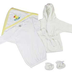 Unisex Newborn Baby 3 Pc  Set (gown, Robe, Hooded Towel) Ls_0141