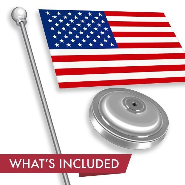 G128 American USA Deluxe Desk Flag Set | 8.5x5.5 In | Printed 300D Polyester, with Silver Dome and Base, 15" Metal Pole, Decorations For Office, Home and Festival Events Celebration - Image 2