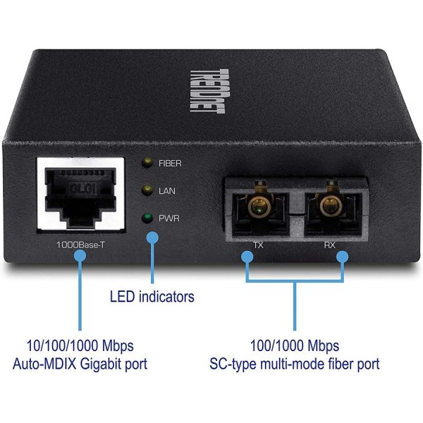 TRENDnet 1000Base-T to 1000Base-SX Multi-Mode SC Fiber Converter; Up to 550m (1800 ft.); 2 Gbps Switching Capacity; TFC-GMSC - Image 2