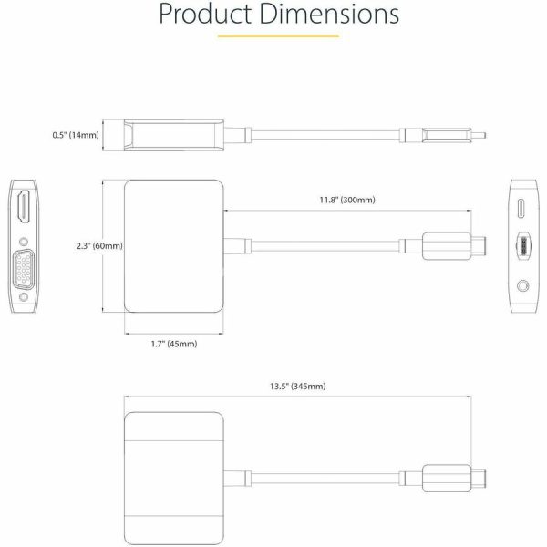 StarTech.com USB C Video Adapter, USB C to HDMI VGA Multiport Adapter, 3.5mm Audio, 4K 60Hz HDR, 100W PD 3.0 PT, USB C Display Adapter - Image 3