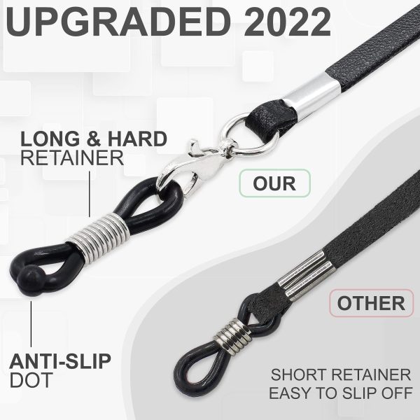 Eyeglass Strap Holders   Premium ECO Leather Eye Glass String Strap   Eyeglass Chain for Women Men   Eye Glass Accessory Chain Around Neck   4 Cords (Black) - Image 2