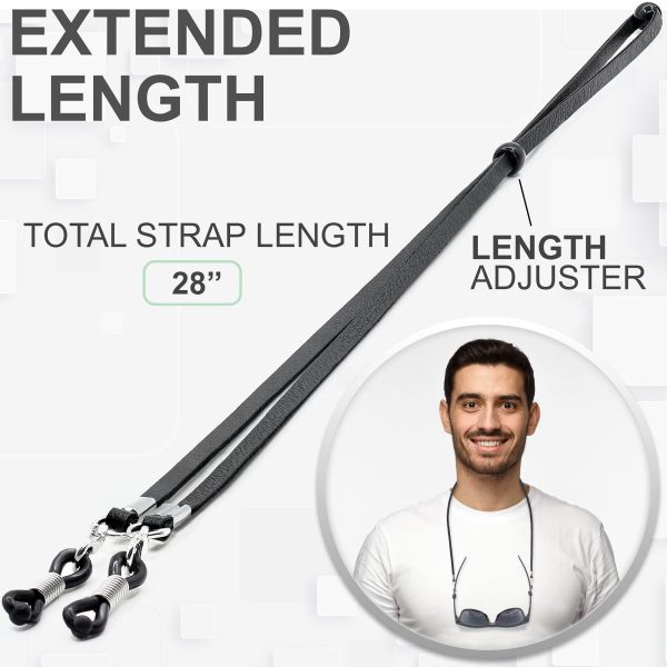 Eyeglass Strap Holders   Premium ECO Leather Eye Glass String Strap   Eyeglass Chain for Women Men   Eye Glass Accessory Chain Around Neck   4 Cords (Black) - Image 4