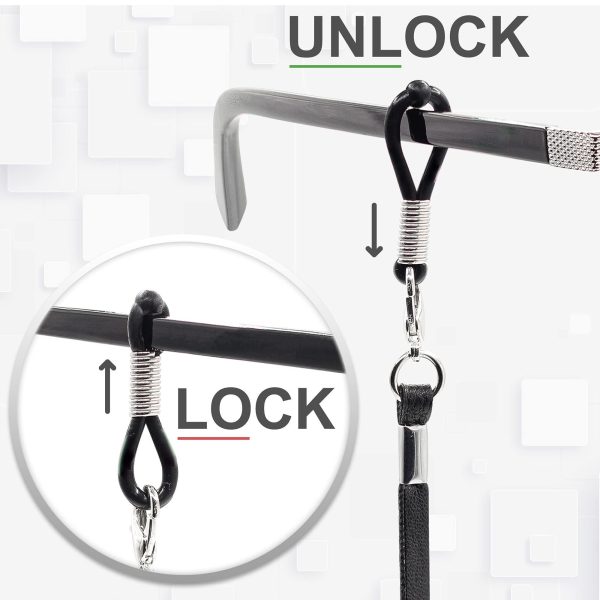 Eyeglass Strap Holders   Premium ECO Leather Eye Glass String Strap   Eyeglass Chain for Women Men   Eye Glass Accessory Chain Around Neck   4 Cords (Black) - Image 5