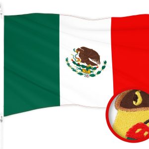 G128 Mexico Mexican Flag | 2.5x4 Ft | ToughWeave Series Embroidered 300D Polyester | Country Flag, Embroidered Design, Indoor/Outdoor, Brass Grommets