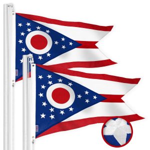G128 2 Pack: Ohio OH State Flag | 1x1.5 Ft | StormFlyer Series Embroidered 220GSM Spun Polyester | Embroidered Design, Indoor/Outdoor, Brass Grommets, Heavy Duty, All Weather