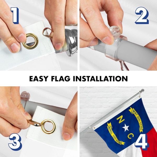 G128 Combo Pack: 5 Ft Tangle Free Aluminum Spinning Flagpole (Silver) & North Carolina State Flag 2x3 Ft, ToughWeave Series Embroidered 300D Polyester | Pole with Flag Included - Image 7