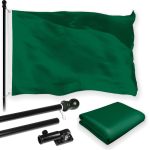 G128 Combo Pack: 5 Ft Tangle Free Aluminum Spinning Flagpole (Black) & Solid Dark Green Color Flag 2.5x4 Ft, LiteWeave Pro Series Printed 150D Polyester | Pole with Flag Included