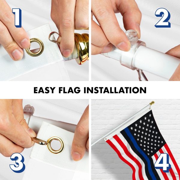 G128 Combo Pack: 6 Feet Tangle Free Spinning Flagpole (White) Blue lives matter Flag 3x5 ft Printed 150D Brass Grommets (Flag Included) Aluminum Flag Pole - Image 7