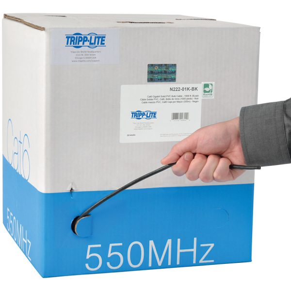 Eaton Tripp Lite Series Cat6 Gigabit Solid Core UTP PVC Bulk Ethernet Cable, Black, 1000 ft. (304.8 m), TAA - Image 2