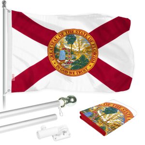 G128 - 6 Feet Tangle Free Spinning Flagpole (Silver) Florida Brass Grommets Printed 3x5 ft (Flag Included) Aluminum Flag Pole