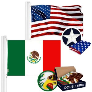 G128 Combo Pack: American USA Flag ToughWeave Series 2.5x4 Ft Single Sided & Mexico Mexican Flag Double Sided 2.5x4 Ft Double ToughWeave Series | Both Embroidered Polyester, Brass Grommets