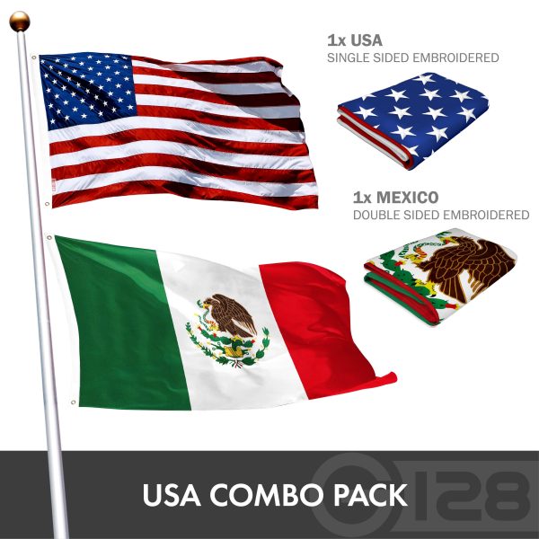 G128 Combo Pack: American USA Flag ToughWeave Series 2.5x4 Ft Single Sided & Mexico Mexican Flag Double Sided 2.5x4 Ft Double ToughWeave Series | Both Embroidered Polyester, Brass Grommets - Image 2
