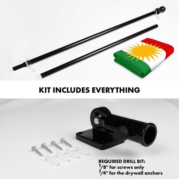 G128 Combo Pack: 6 Ft Tangle Free Aluminum Spinning Flagpole (Black) & Kurdistan Region Flag 3x5 Ft, LiteWeave Pro Series Printed 150D Polyester | Pole with Flag Included - Image 2