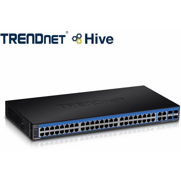 TRENDnet 52-Port Gigabit Web Smart Switch, 48 Gigabit RJ-45 Ports, 4 Shared Gigabit Ports (RJ-45 or SFP), 104 Gbps Switching Capacity, VLAN, QoS, LACP, IPv6, Lifetime Protection, Black, TEG-524WS - Image 2