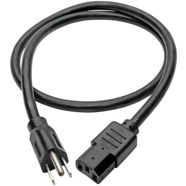 Eaton Tripp Lite Series Computer Power Cord, NEMA 5-15P to C13 - Heavy-Duty, 15A, 125V, 14 AWG, 3 ft. (0.91 m), Black - Image 2