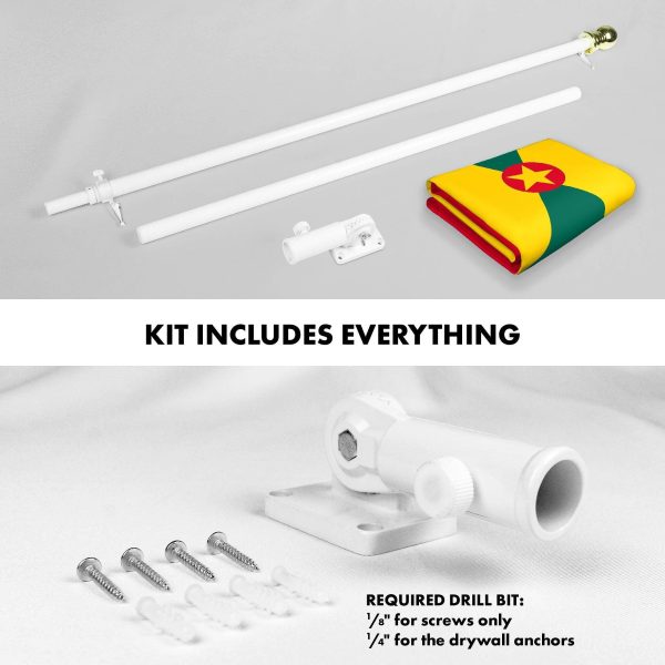 G128 Combo Pack: 6 Ft Tangle Free Aluminum Spinning Flagpole (White) & Grenada Grenadian Flag 3x5 Ft, LiteWeave Pro Series Printed 150D Polyester | Pole with Flag Included - Image 2