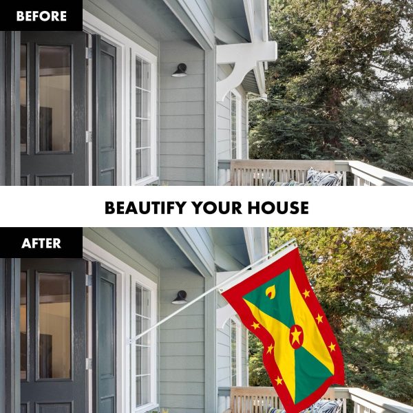 G128 Combo Pack: 6 Ft Tangle Free Aluminum Spinning Flagpole (White) & Grenada Grenadian Flag 3x5 Ft, LiteWeave Pro Series Printed 150D Polyester | Pole with Flag Included - Image 3