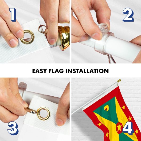 G128 Combo Pack: 6 Ft Tangle Free Aluminum Spinning Flagpole (White) & Grenada Grenadian Flag 3x5 Ft, LiteWeave Pro Series Printed 150D Polyester | Pole with Flag Included - Image 7