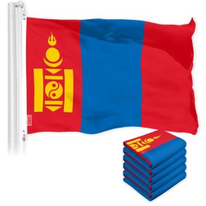 G128 5 Pack: Mongolia Mongolian Flag | 3x5 Ft | LiteWeave Pro Series Printed 150D Polyester | Country Flag, Indoor/Outdoor, Vibrant Colors, Brass Grommets, Thicker and More Durable Than 100D 75D Poly