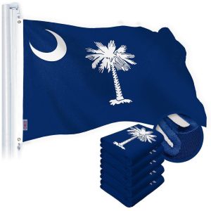 G128 5 Pack: South Carolina SC State Flag | 3x5 Ft | Embroidered 220GSM SPUN POLYESTER - Embroidered Stars, Sewn Stripes, Brass Grommets, Indoor/Outdoor, Vibrant Colors, Heavy Duty SPUN POLYESTER