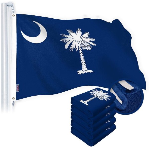 G128 5 Pack: South Carolina SC State Flag | 3x5 Ft | Embroidered 220GSM SPUN POLYESTER - Embroidered Stars, Sewn Stripes, Brass Grommets, Indoor/Outdoor, Vibrant Colors, Heavy Duty SPUN POLYESTER