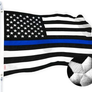 G128 - Thin Blue Line Flag 4x6 FT Embroidered Heavy Duty 220GSM Tough Spun Polyester U.S. American Flag Brass Grommets Honoring Men and Women of Law Enforcement Black White and Blue US Flag