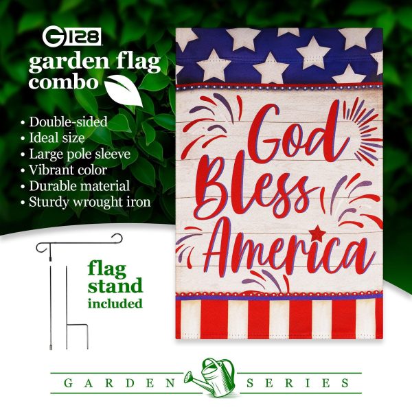 G128 Combo Pack: Garden Flag Stand Black 36 in x 16 in & Garden Flag Patriotic Decoration God Bless America USA Flag Accent 12"x18" Double-Sided Blockout Fabric - Image 7