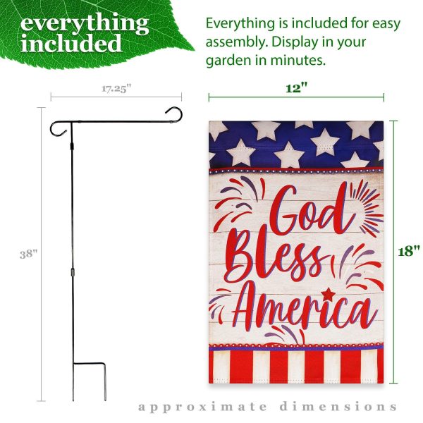 G128 Combo Pack: Garden Flag Stand Black 36 in x 16 in & Garden Flag Patriotic Decoration God Bless America USA Flag Accent 12"x18" Double-Sided Blockout Fabric - Image 9
