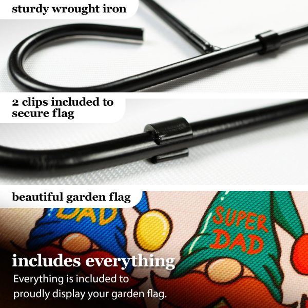 G128 Combo Pack: Garden Flag Stand Black 36 in x 16 in & Garden Flag Happy Father's Day Decoration Three Gnome Fathers 12"x18" Double-Sided Burlap Fabric - Image 4