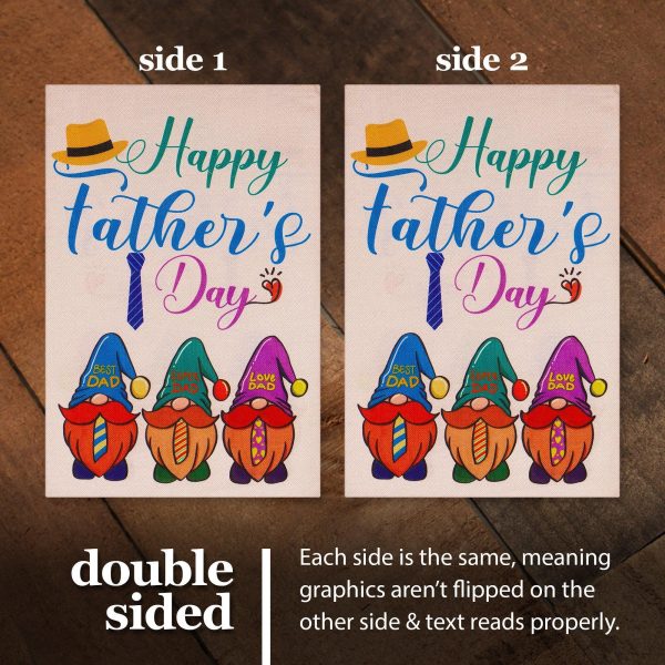 G128 Combo Pack: Garden Flag Stand Black 36 in x 16 in & Garden Flag Happy Father's Day Decoration Three Gnome Fathers 12"x18" Double-Sided Burlap Fabric - Image 5