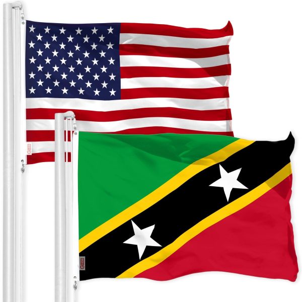 G128 Combo Pack: American USA Flag 3x5 Ft & Saint Kitts and Nevis Flag 3x5 Ft | Both LiteWeave Pro Series Printed 150D Polyester, Brass Grommets