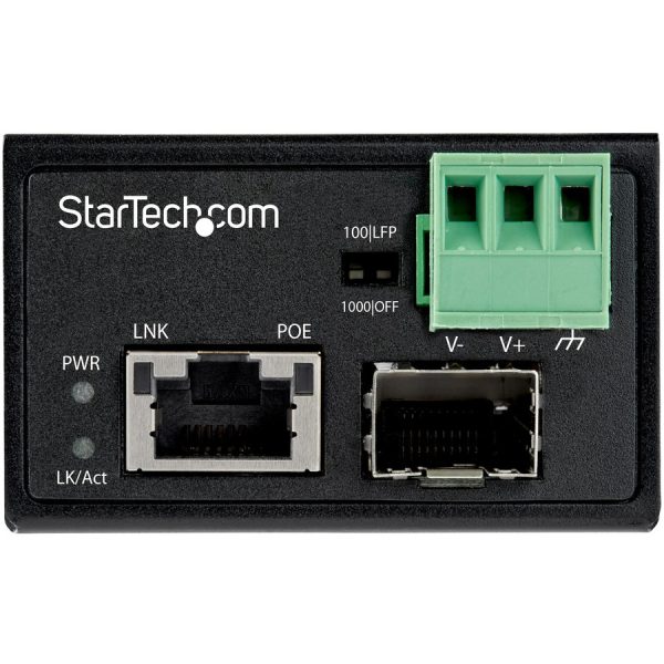 StarTech.com PoE+ Industrial Fiber to Ethernet Media Converter 30W - SFP to RJ45 - SM/MM Fiber to Gigabit Copper Mini Size IP-30 - Image 3