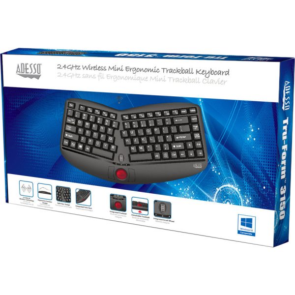 Adesso Tru-Form Media 3150 - 2.4 GHz Wireless Ergo Trackball Keyboard - Image 3