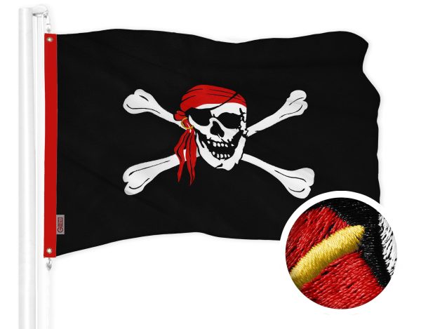 G128 Combo Pack: American USA Flag 20x30 In & Pirate Jolly Roger Red Head Scarf Flag 20x30 In | Both ToughWeave Series Embroidered 300D Polyester, Embroidered Design, Indoor/Outdoor, Brass Grommets - Image 2