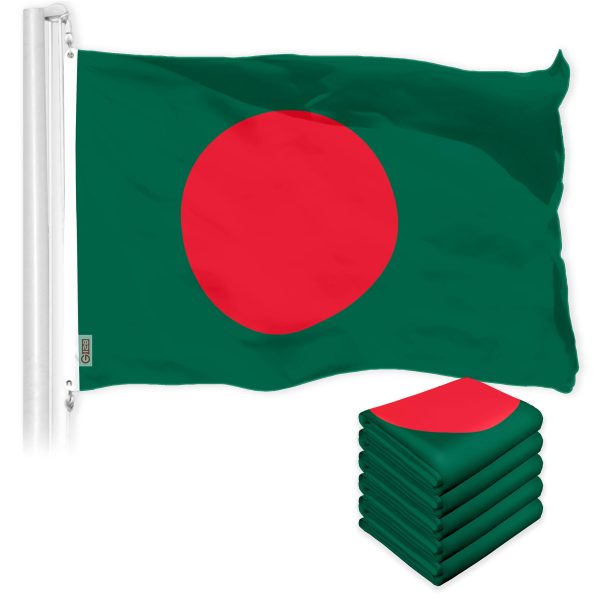 G128 5 Pack: Bangladesh Bangladeshi Flag | 3x5 Ft | LiteWeave Pro Series Printed 150D Polyester | Country Flag, Vibrant Colors, Brass Grommets, Thicker and More Durable Than 100D 75D Polyester