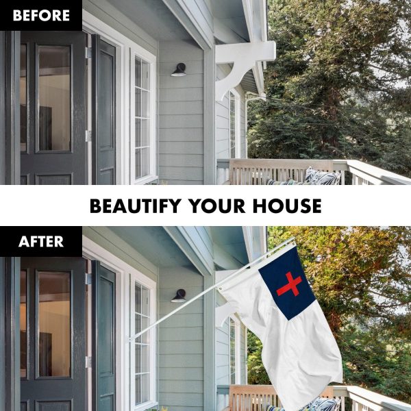 G128 Combo Pack: 5 Ft Tangle Free Aluminum Spinning Flagpole (White) & Christian Flag 2x3 Ft, LiteWeave Pro Series Printed 150D Polyester | Pole with Flag Included - Image 3